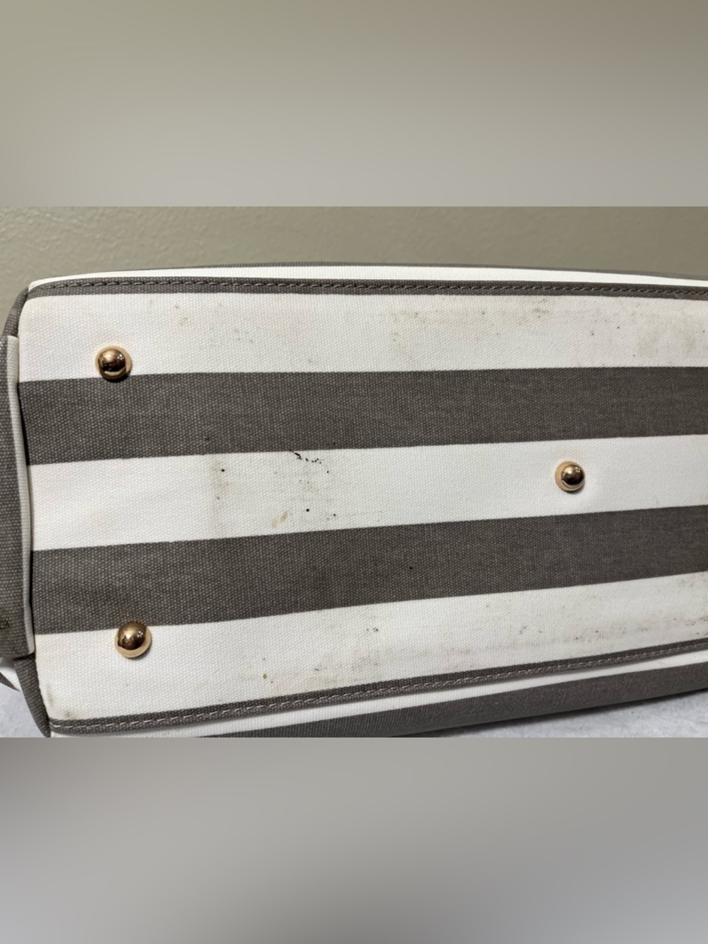 White Elm Aquila Tote Gray White Striped Canvas Diaper Work Bag Crossbody - Picture 13 of 16